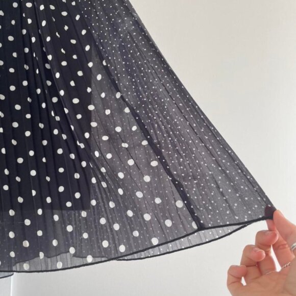 ZARA Black Polka Dot Pleated Midi Skirt - Picture 5 of 5